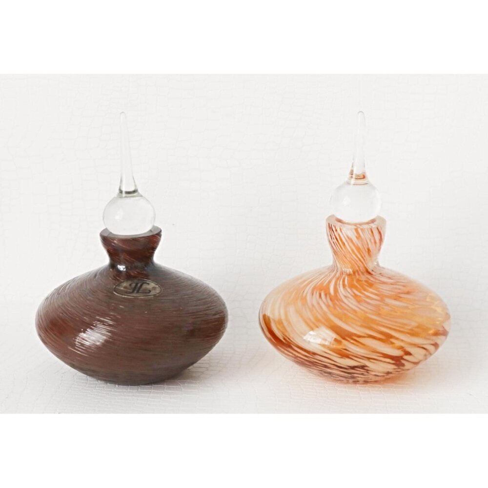 2 Vintage Perfume Bottle JL Art Studio Glass Hand Blown With Glass Applicator